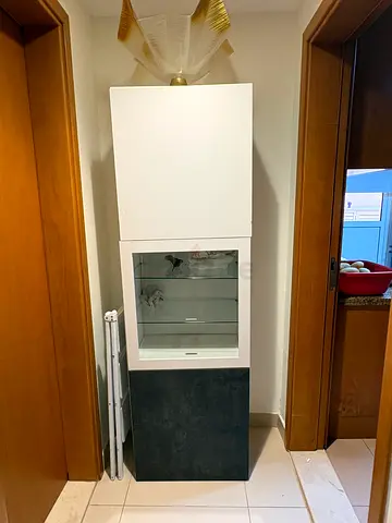 2PCS IKEA white and dark gray tall storage cabinet with glass display (NOT INCLUDING ANY ITEMS INSID