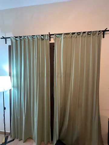 Light green blackout curtains with curtain rod - set of 2 panels