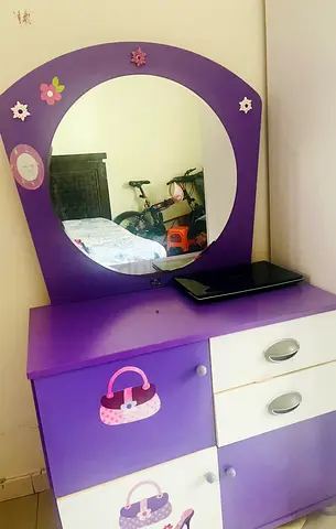 Purple Kids Dresser with Round Mirror - Good Condition