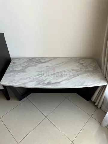 Marble Top Coffee Table with Black Wooden Base - Good Condition