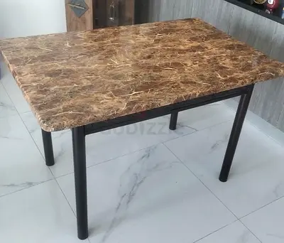 Marble Pattern Top Dining Table with Black Metal Legs