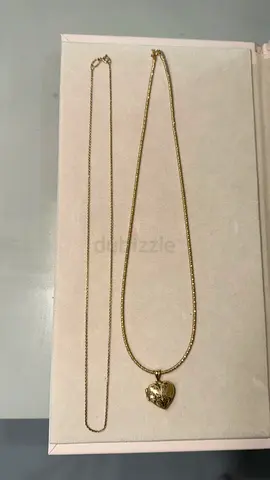 Gold Toned Heart Locket and Simple Chain Necklace Set