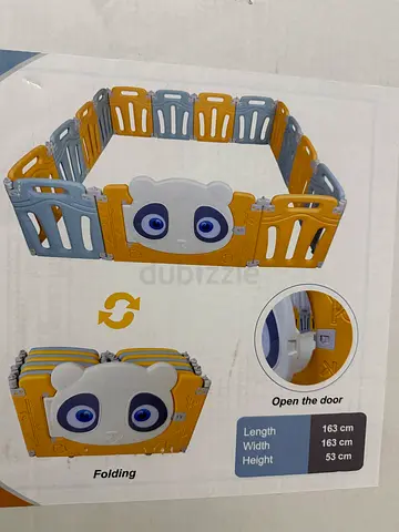 Foldable Baby Playpen/Play Yard with Cute Bear Panels - Light Yellow  Grey almost new