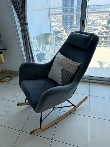 Modern Grey Velvet Rocking Chair