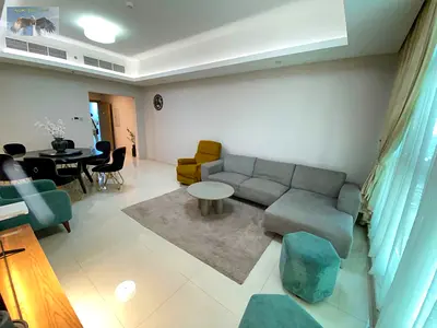 Fully furnished apartment in Gulfa Tower with three bedrooms, living room, elegant furniture, fully equipped, gym, pool, kids area and private parking