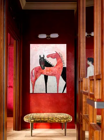Original Painting of Two Stylized Horses -  Canvas Art
