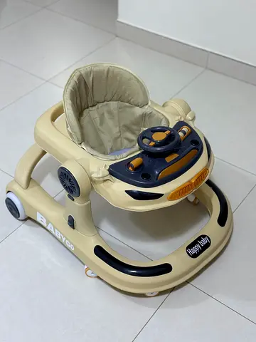 Beige Baby Walker with Tray and Steering Wheel - Good Condition and very less used.