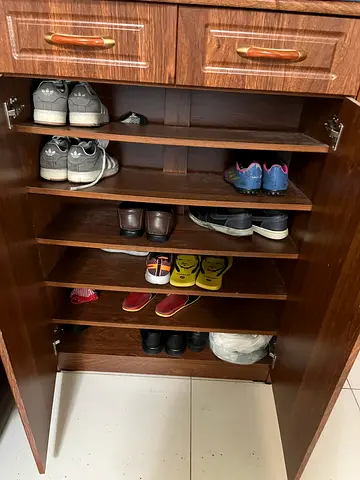 Wooden Shoe Cabinet with Multiple Shelves and Drawers