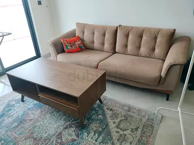 3-Seater Fabric Sofa Bed - Neutral Beige, Wooden Legs