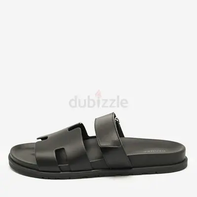 Hermès Black Leather Chypre Sandals Size 43