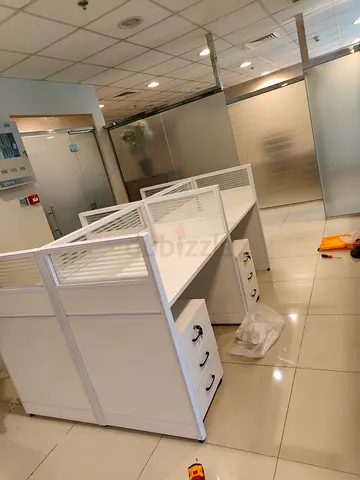 Brand New white office workstation cubicles - set of 4 desks with drawers