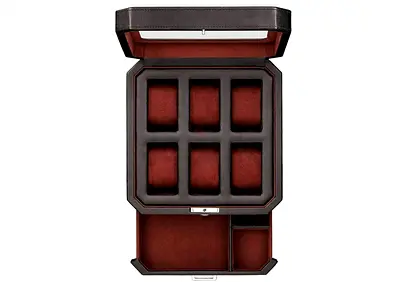 Leather 6-Slot Watch Box with Storage Drawer
