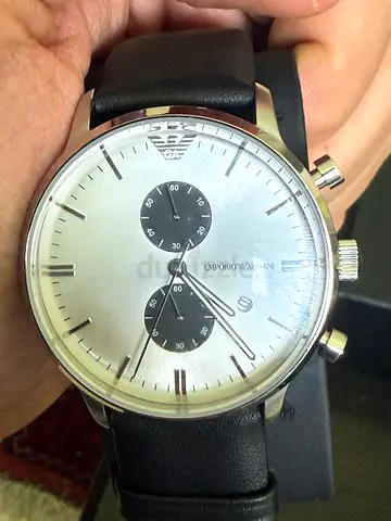 Emporio Armani Chronograph Watch with Black Leather Strap