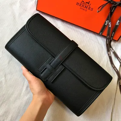 Hermes Jige Elan 29 Clutch Bag In Black Epsom Leather