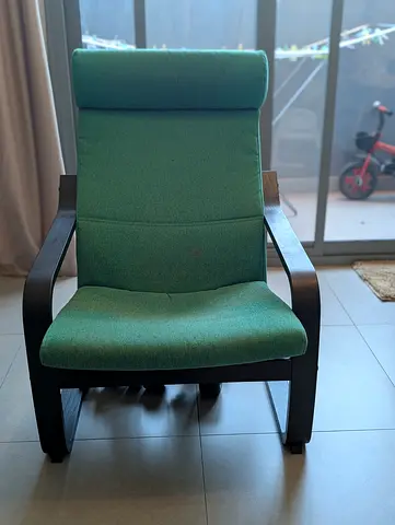 IKEA Poäng-style Green Armchair with Wooden Frame