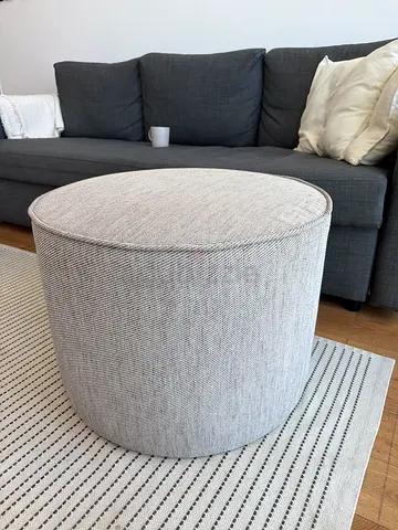 Grey Fabric Cylindrical Pouffe