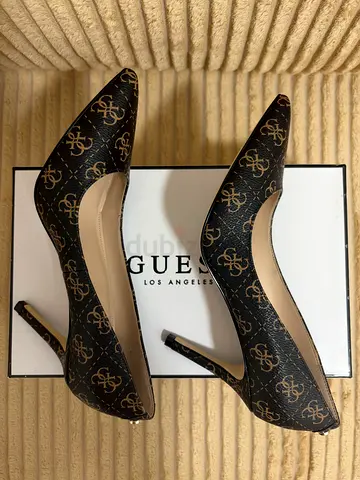 Used Guess Logo Pointed Toe High Heels - Black/Brown, Size Unknown