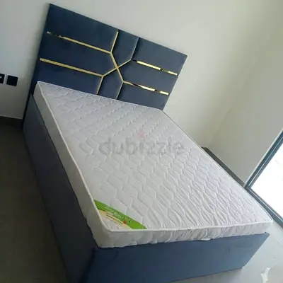 New Queen velvet bed frame with mattress - modern headboard
