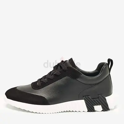 Hermes Black Leather and Suede Bouncing Sneakers Size 43