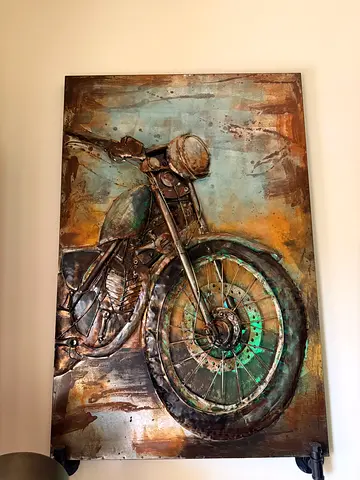 Handmade 3D Metal Motorcycle Wall Art - Rustic Patina Finish