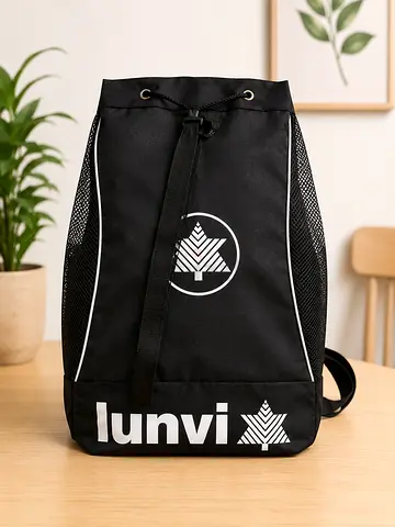 Black Lunvi Drawstring Backpack with Mesh Sides - New