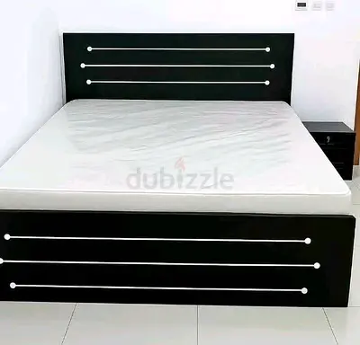 Black Wooden Double Bed with Headboard and Mattress