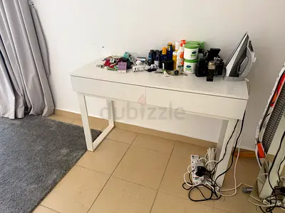 White console table with two drawers — good condition