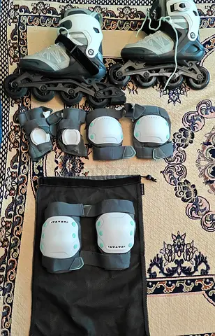 Oxelo White Grey Inline Skates Size 40 EU + Full Protective Gear Set.