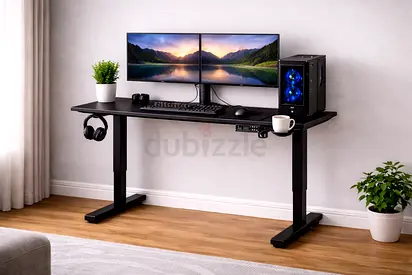 Height Adjustable Office Desk 120CM - Electric  Manual Standing Office Table with Cup Holder  Head