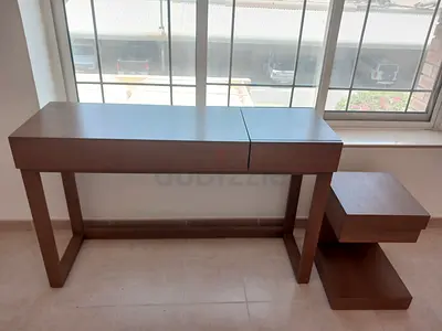 Wooden Study/Console Table with Side Shelf - Good Condition