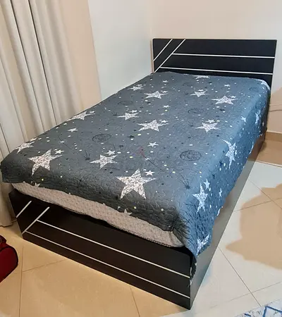 Single bed and matress like new with headboard and matching base (120x200) - (Strong Local Wood)