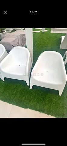 Set of 2 White Outdoor Plastic Armchairs - Stackable, Weatherproof