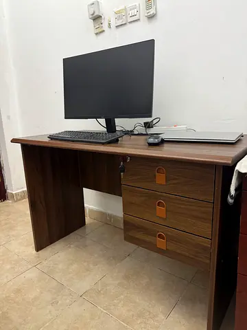 Wooden Office Desk with 3 Drawers — Good Condition