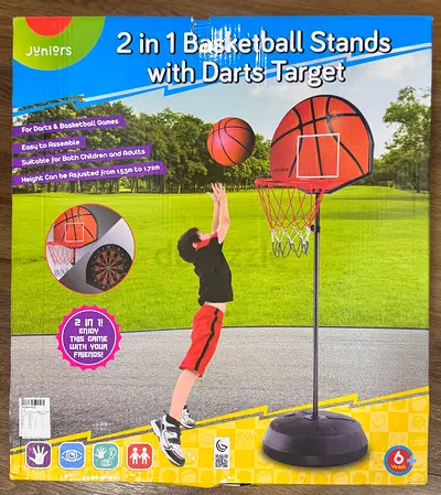 2-in-1 Adjustable Basketball Stand with Darts Target - New in Box