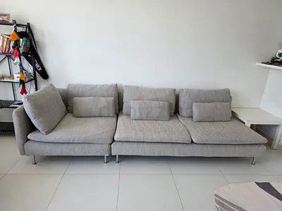Light grey 3-seater fabric sofa with cushions - good condition