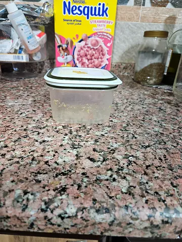 Small plastic food storage container with snap-on lid - used