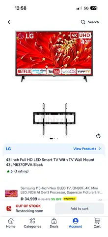 LG 43 Full HD LED Smart TV (43LM6370PVA) with Wall Mount
