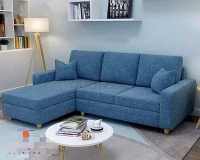 Modern Blue L-Shaped Sectional Sofa with Cushions
