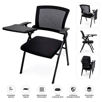 Executive Training Chair with Writing Tablet | Foldable Mesh Visitor Chair | Stackable Office Confer