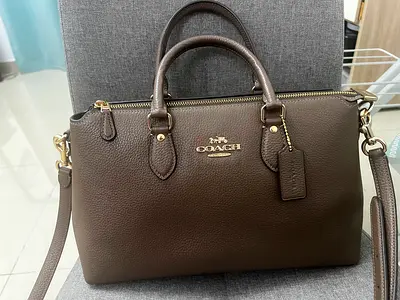 Genuine Coach Brown Leather Satchel Bag - Classic Structured Tote