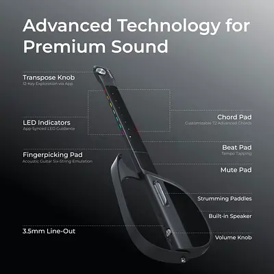 C1 Stringless Smart Guitar, Foldable Travel Backing Guitarra, Chord Generator