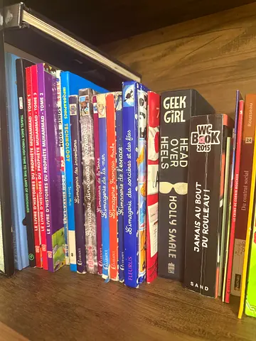 Mixed collection of paperback novels and kids activity books