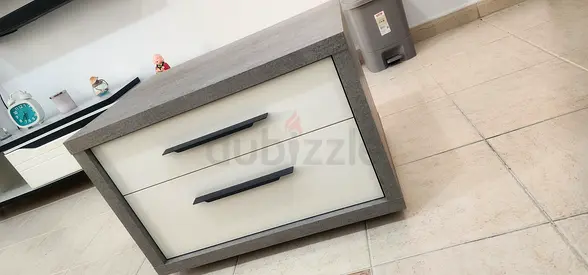 Modern 2-Drawer Nightstand / Bedside Table - Grey  White
