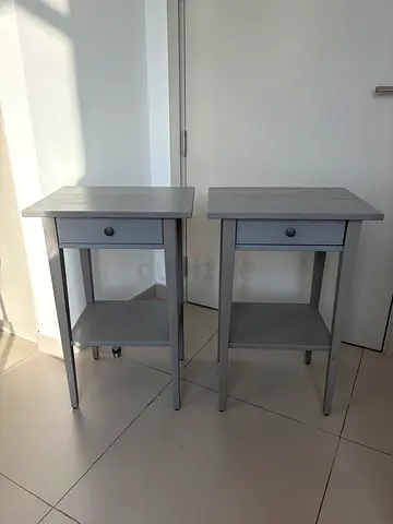 Pair of small grey bedside tables with drawer