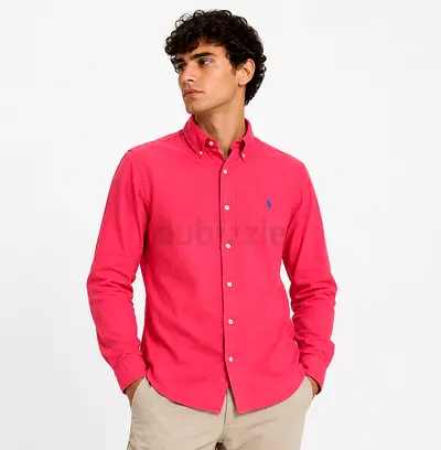 Ralph Lauren Slim Fit Button-Down Long Sleeve Shirt - Coral Red, M size