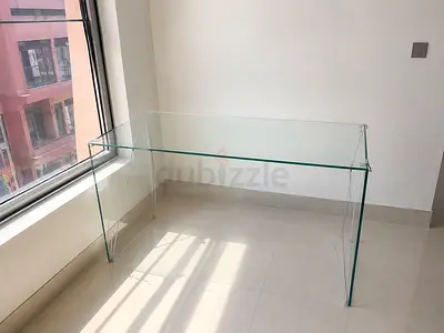 Minimalist Clear Glass Desk - Modern Tempered Glass Office Table
