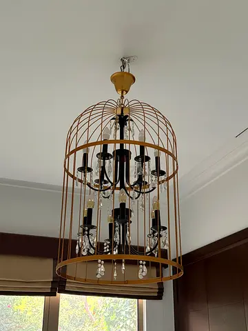 Modern Gold Cage Chandelier with Crystal Accents