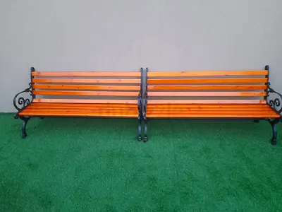 Wooden Garden Benches with Decorative Cast Iron Ends - Set of 2