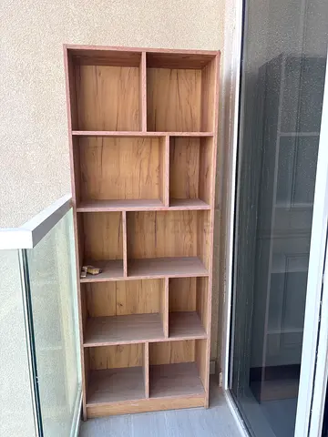 Tall wooden shelving unit / bookcase - 10 compartments, light oak finish x2