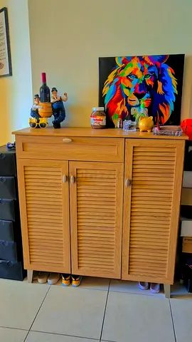 Wooden Shoe Cabinet / Storage Cupboard - Light Oak, Good Condition